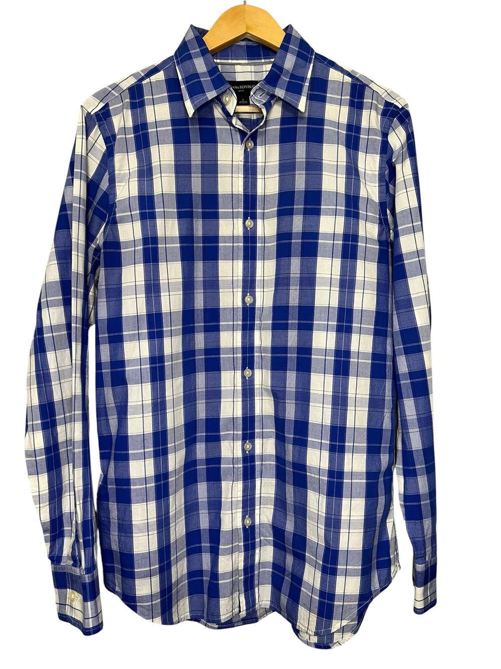 Banana Republic Men’s Blue & White Plaid Long Sleeve Button-Up Shirt Medium